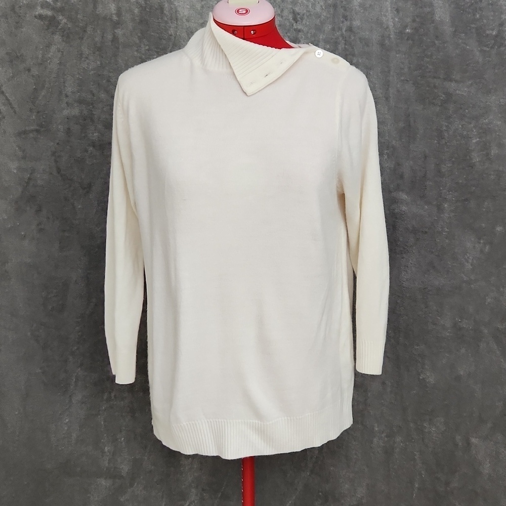 Josephine Chaus Ivory Mock Turtleneck Sweater Button Shoulder XL